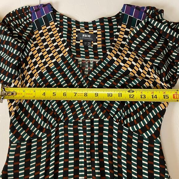 Maeve Anthropologie Gianna Tunic V Neck Geometric Print Dress Pockets 2 Petite - Picture 11 of 14